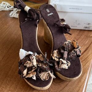 Bakers Floral Embellished Brown Wedges